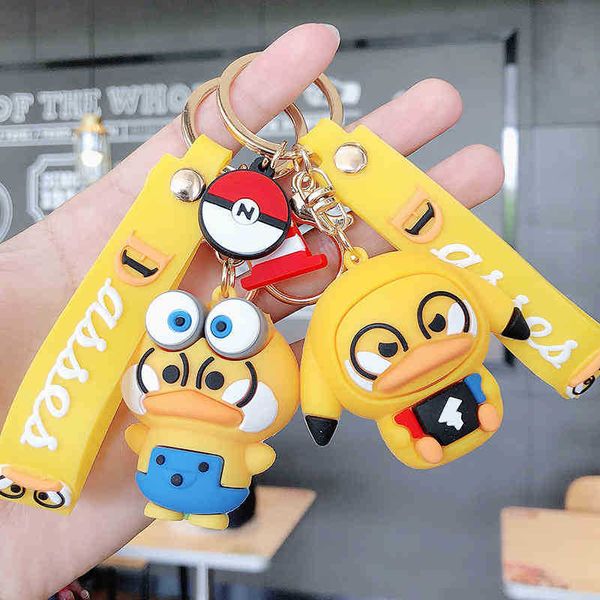 Porte-clés créatif mignon petit canard jaune poupée clé dessin animé voiture garçons et filles sac pendentif petit cadeau