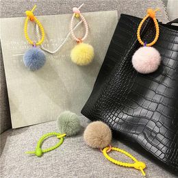 Keychains Creative Cute Plush Bag hanger Candy Color Girl Pompom Keychain Car Mobile Phone Shell Accessories