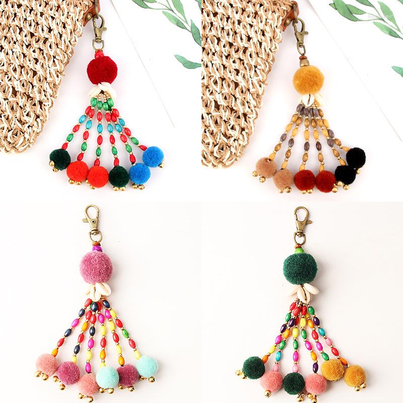 Keychains Creative DIY Key Door Tassel Pendant Keychain Hand Woven Ethnic Wind Shell Bag Hanging Car Keyring For Girl Gifts