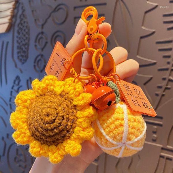 Llaveros Creativo DIY Lana Ganchillo Caqui Colgante Llavero Tejido Linda Fragancia Naranja Girasol Marca Coche Llavero Bolsa Baratija