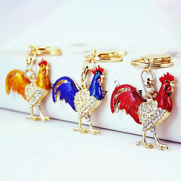 Porte-clés Creative émail coq porte-clés strass poulet pendentifs porte-clés mode femmes hommes sac accessoires support de voiture décor cadeau