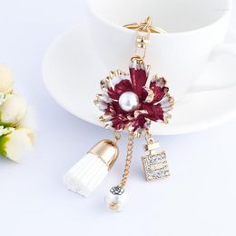 Porte-clés créatif fleur gland bouteille de parfum mignon porte-clés voiture anneau femmes sac charme ornements mode porte-clés en gros