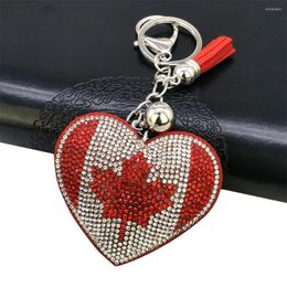 Porte-clés créatif plein cristal strass drapeau national coeur du Canada porte-clés sacs pour femmes accessoires de décoration pendentifs mignons