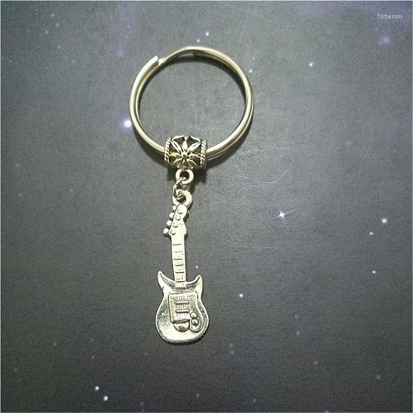 Porte-clés Creative Guitar Keychain Antique Silver Color Key Ring Simple Music Lover Gift