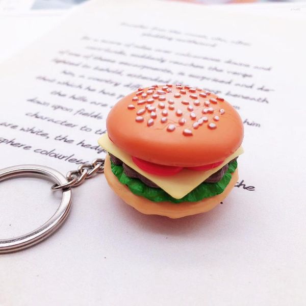 Porte-clés Creative Hamburger Chien Frites Gâteau Popcorn Sandwich Porte-clés PVC Alimentaire Porte-clés Ornement Hommes Femmes Sac Petit Pendentif