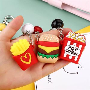 Porte-clés créatif Hamburger frites pop-corn porte-clés en silicone souple porte-clés pour femmes hommes sac pendentif anneaux de voiture