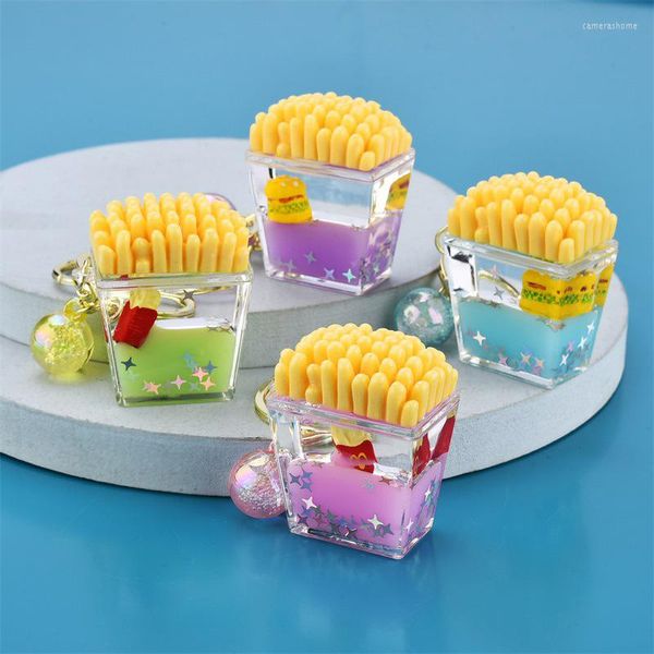 Llaveros Creativo Hamburguesa Fritas Líquido Llavero Para Llaves Lindo Aceite Lentejuelas Caja Flotante Botella Llavero Lovely Girl Bag Ornamento Llavero