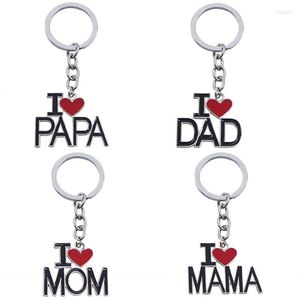 Porte-clés Creative I Love PAPA MAMA DAD MOM Keychain Émail Rouge Coeur Forme Porte-clés RingFor Père Mère Famille Cadeau De Noël Llaveros