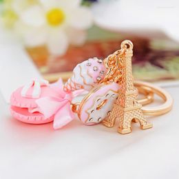Porte-clés Bijoux Créatifs Macaron Gâteau Tour Eiffel Pendentif Cristal Porte-clés Charmes Cadeau Pour Les Femmes
