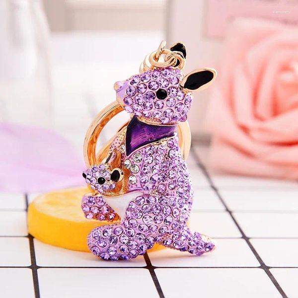 Llaveros Creativo Canguro Completo Rhinestone Animal Llavero Lindo Llaveros Coche Colgante Bolsa Anillo Regalos de Cumpleaños