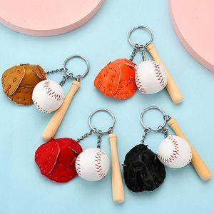 Keychains Creative Keychain mignon Mini Sports Baseball Durable Key Anneau à trois pièces Glove Wood Bat Chain Miri22