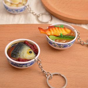 Keychains Creative Kids Toys Simulation Food Charms Noodle Keychain Chinese blauw Wit Porselein Food Bowl Mini mobiele telefoonriem hanger