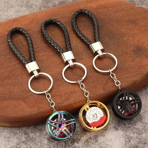 Porte-clés Creative Métal Porte-clés Turbo Gear Hub Porte-clés Disque de frein Absorbeur Corde en cuir Pendentif de voiture personnalisé