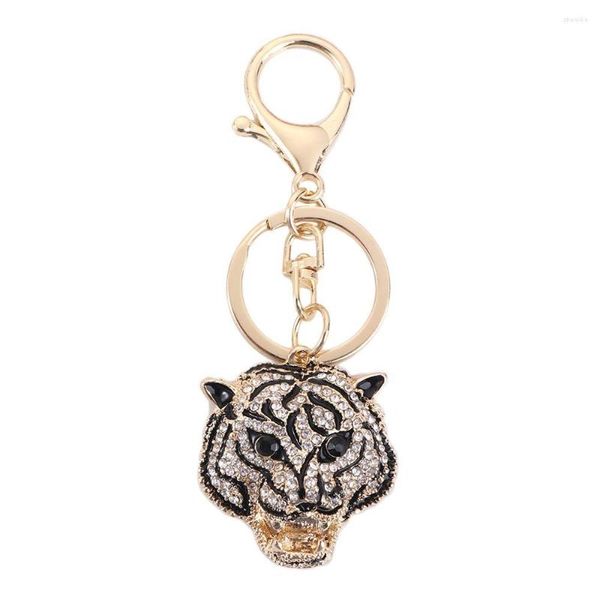 Porte-clés créatif métal strass tête de léopard porte-clés femmes hommes porte-clés dames sac pendentif cadeau