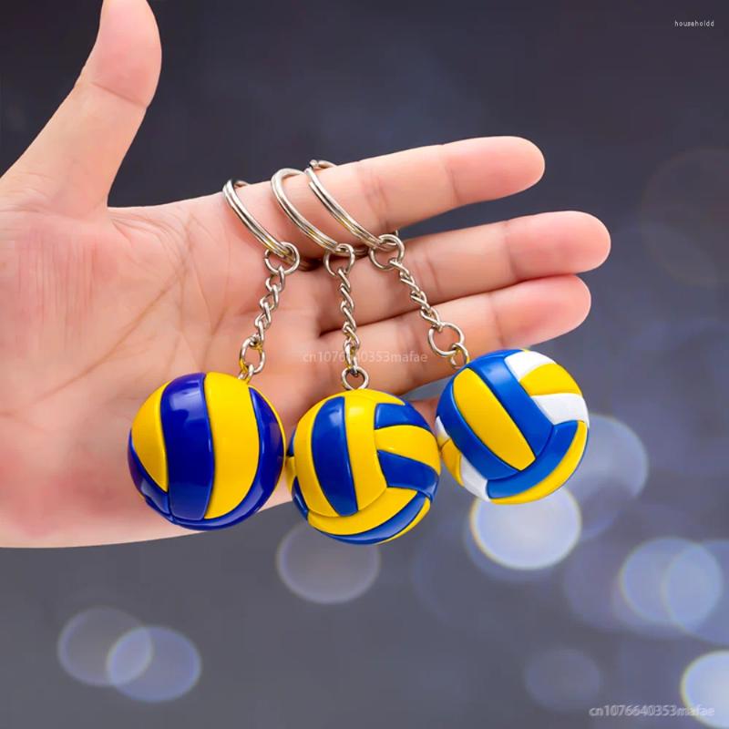 Keychains Creative Mini 3D Volleyball Key Chain PU Leather Ball Bag Pendant Keyring Car Keychain Sports Souvenirs Gifts