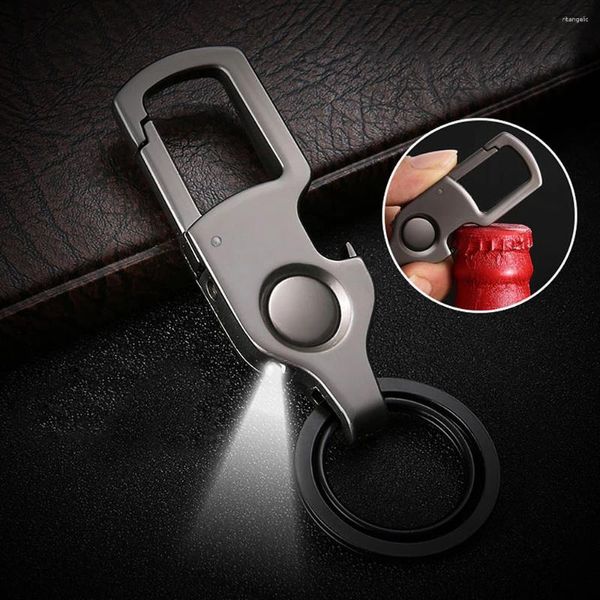 Keychains Creative Multifonctional métal mini anneau de touche d'ouvre-bouteille avec lampe à LED petit clip cadeaux pour hommes de la chaîne automobile