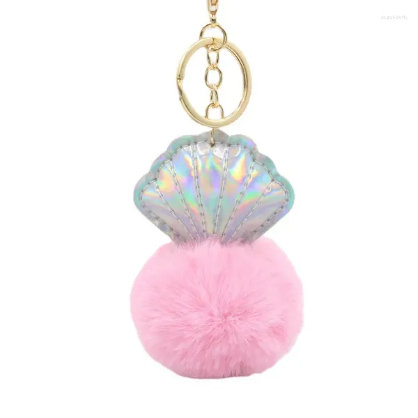 Porte-clés Creative Pu Laser Shell Hairball Porte-clés Sac Pendentif Voiture Amour Cadeau Pour Les Amoureux