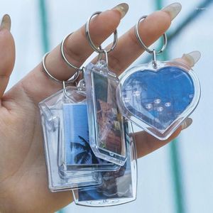 Porte-clés rectangle créatif transparent blanc clair acrylique insert po cadre photo porte-clés porte-clés bricolage anneau fendu porte-clés cadeaux