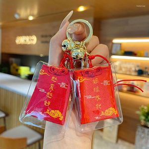 Keychains Creative Red Wish Peace Joy Sachets Royal Guard Key Chain Hanger Exquise Blessing Words Keychain Lovers Bag Hangende ornamenten