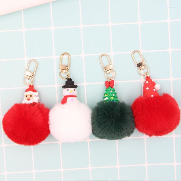 Llaveros Creativo Silicona Santa Hairball Llavero Colgante Bolsa Muñeco de nieve Coche Sombrero Colgante Adorno Árbol de Navidad