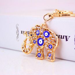 Keychains Creative Turkse Evil Evil Eye Eye Blue Elephant Key Chain Women's Bag Accessoires Animal Metal Pendant Ring