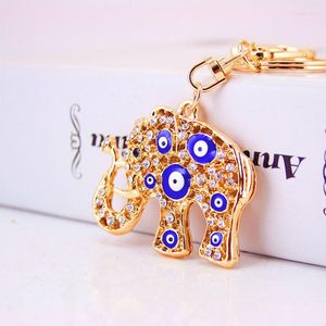 Llaveros creativo turco mal de ojo azul elefante llavero bolsa de mujer accesorios animal metal colgante anillo