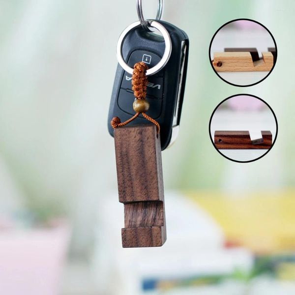 Porte-clés créatif Vintage bois pratique support de téléphone porte-clés multicolore pendentif porte-clés cadeau pour femmes hommes