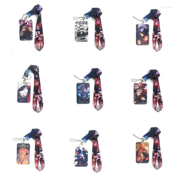 Llaveros Credencial Holde Jujutsu Kaisen Anime Key Lanyard Llavero de coche Tarjeta de identificación Pase Gimnasio Teléfono móvil Insignia Niños Anillo Titular Joyería