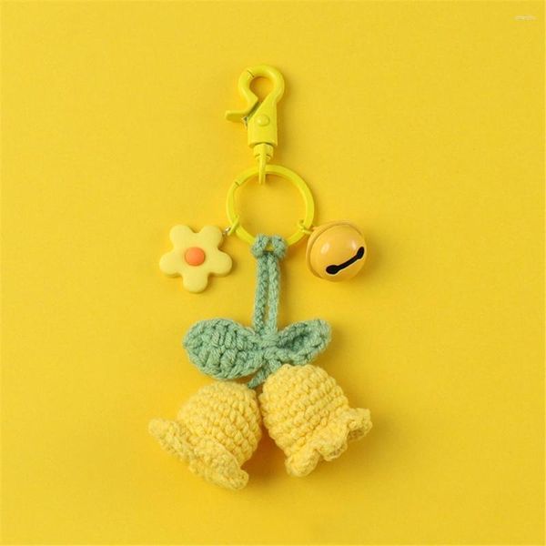 Porte-clés au crochet carillons éoliens fleur sac pendentifs pour voiture sac à main femmes fille à la main tricoté porte-clés breloques décoration porte-clés cadeaux