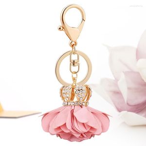 Porte-clés couronne en tissu en forme de fleur, en alliage exquis, pendentif de sac de mode pour fille, accessoires de voiture