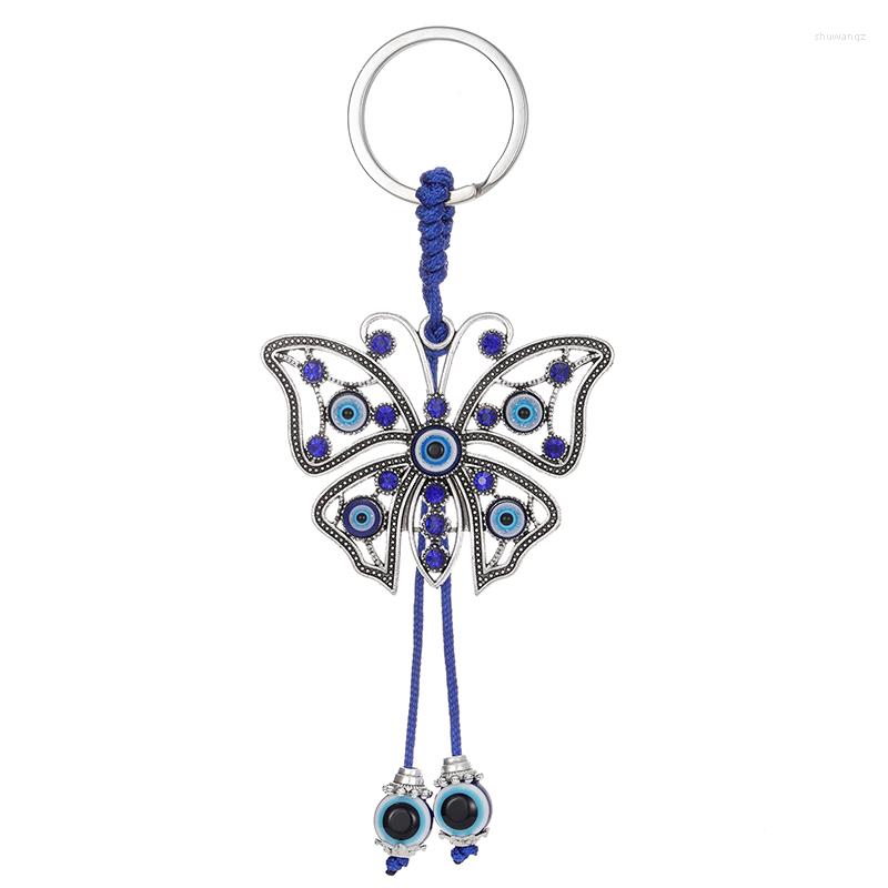 Llaveros cristal azul ojo malvado cuenta mariposa Animal llavero mujeres borla Turquía insecto de la suerte bolsa coche llave accesorio joyería