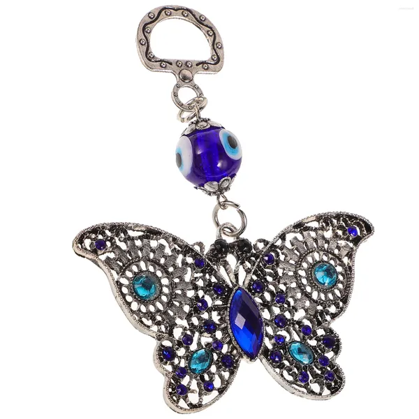 Llaveros Llavero de mariposa de cristal, adorno colgante para coche, colgante de anillo de cristal de aleación (hierro) de la suerte, mal de ojo