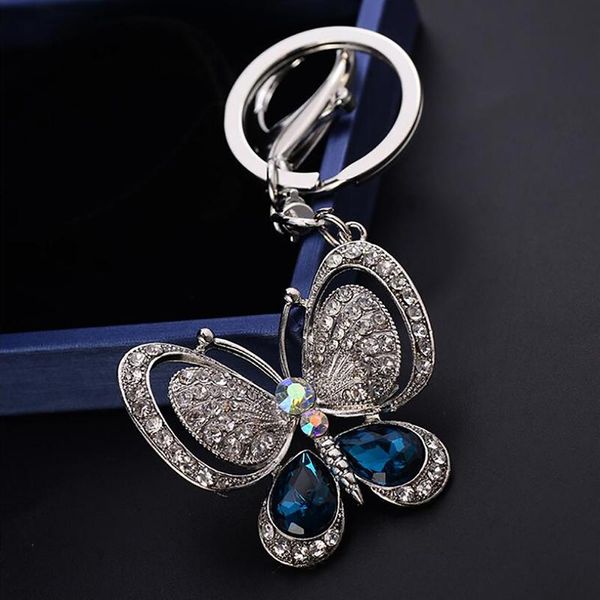 Llaveros Llavero de mariposa de cristal brillante Llavero de aleación de diamantes de imitación completo para mujer Chica Bolsa de coche Accesorios Anillo de moda