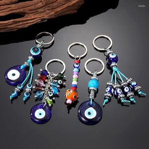 Keychains Crystal Colorful Durkey Blue Eye Bead Keychain Key Ring Femme Men Unique Glass Lucky Evil Sag Car Holder Boîte Accessoires