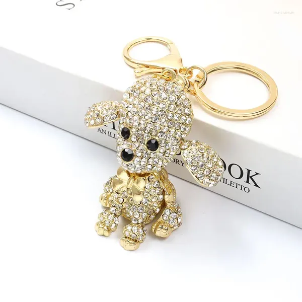 Keychains en cristal strass au carabane en peluche chéle kawaii chiot en alliage clés de sac à main