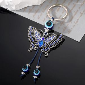 Porte-clés cristal dinde bleu oeil perle papillon animal porte-clés porte-clés pour femmes mal insecte sac accessoires de voiture en gros bijoux