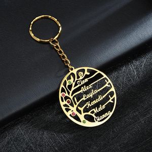 Keychains Custom Birthstone Tree of Life Roestvrij staal Familielid Keyring Birthday Gifts for Mom DadkeyChains