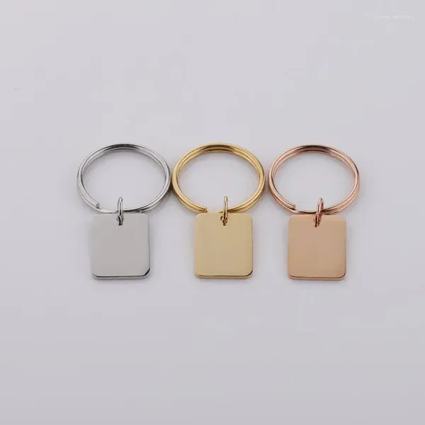 Porte-clés personnalisé gravé barre carrée Simple plat en acier inoxydable porte-clés anniversaire unisexe cadeaux porte-clés vierge
