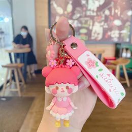 Keychains schattig 3d Sakura Girl Keychain -band Originele roze Kawaii Siliconen Tas Backpack Hanger voor vrouwen Lady Key Chain Gift AccessoriesKey
