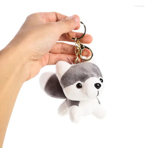 Porte-clés mignon 4 pouces Husky en peluche porte-clés avec cristal matériau souple porte-clés animaux accessoires de sac et breloques de téléphone