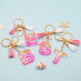 Keychains schattige A-Z eerste sleutelhanger voor vrouwen mannen Acryl brief glitter hars alfabet paar sleutelhangerse ringketens tas accessoires l230314