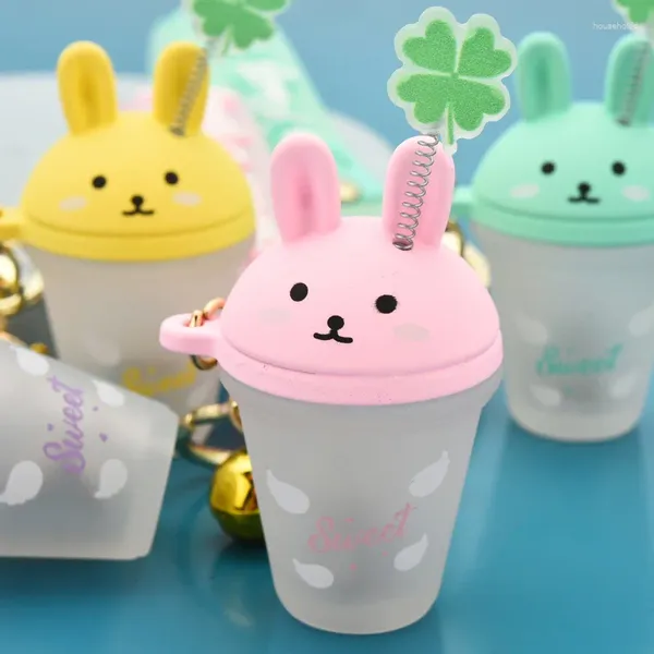 Porte-clés mignon acrylique lueur tasse de thé au lait lapin porte-clés dessin animé trèfle à quatre feuilles lapin porte-clés fille sac pendentif voiture porte-clés charme cadeau