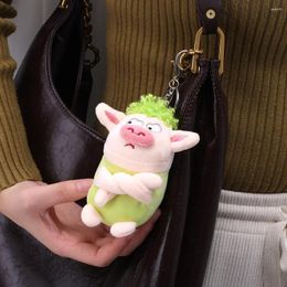 Kedschains Animal mignon Keychain Hair vert drôle en peluche en colère Pig Doll Pendant Car sac à dos Decoration Soft Farged Toy Gift