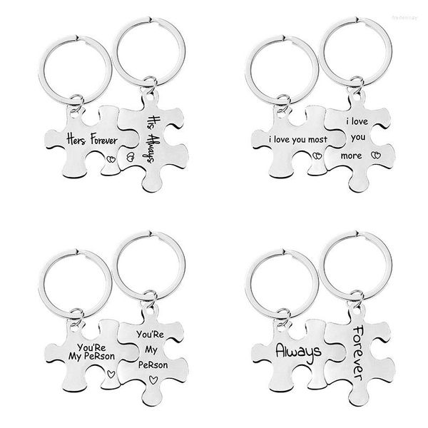 Porte-clés mignon anime porte-clés en acier inoxydable couple puzzle pendentif ornements accessoires en métal cadeau de la Saint-Valentin