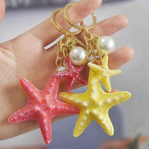 Porte-clés mignon aquarium commémoratif petit cadeau pendentif créatif perle étoile de mer porte-clés couple sac ornements voiture porte-clés bijoux T220909
