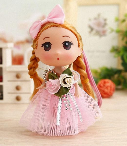 Porte-clés mignon bébé poupées robe de mariée princesse porte-clés pour filles porte-clés sac charmes enfants porte-clés bracelet en cuir Fo-K033-rose