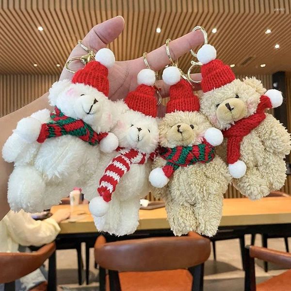 Llaveros Lindo Oso Muñeca Niñas Sombrero de Navidad Niños Accesorios para Llaves de Coche Bolsa Colgante Decoración Estilo Coreano Cadenas de Anillo