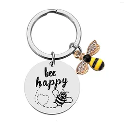 Keychains lindos abejas felices baratijas decoraciones de encanto redondas de encanto de acero inoxidable regalo de humor divertido para amigos familiares