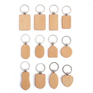 Porte-clés mignon blanc rond rectangle coeur naturel porte-clés en bois bricolage graver des étiquettes en bois accessoires porte-clés fête cadeaux faits à la main supplie