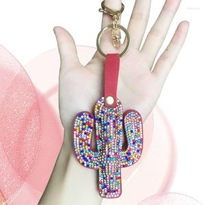 Porte-clés mignon Cactus brillant porte-clés couleur rouge strass gland porte-clés pour femmes voiture sac accessoires pendentif Simple anneau